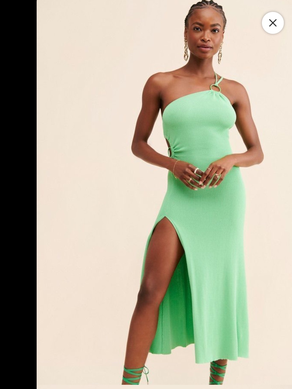 For love and lemons Keisha One-Shoulder Mint Green Ribbed Cutout midi Dress NWT